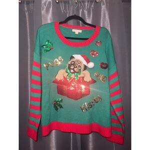 Ugly Christmas Sweater Size XL Pug Dog